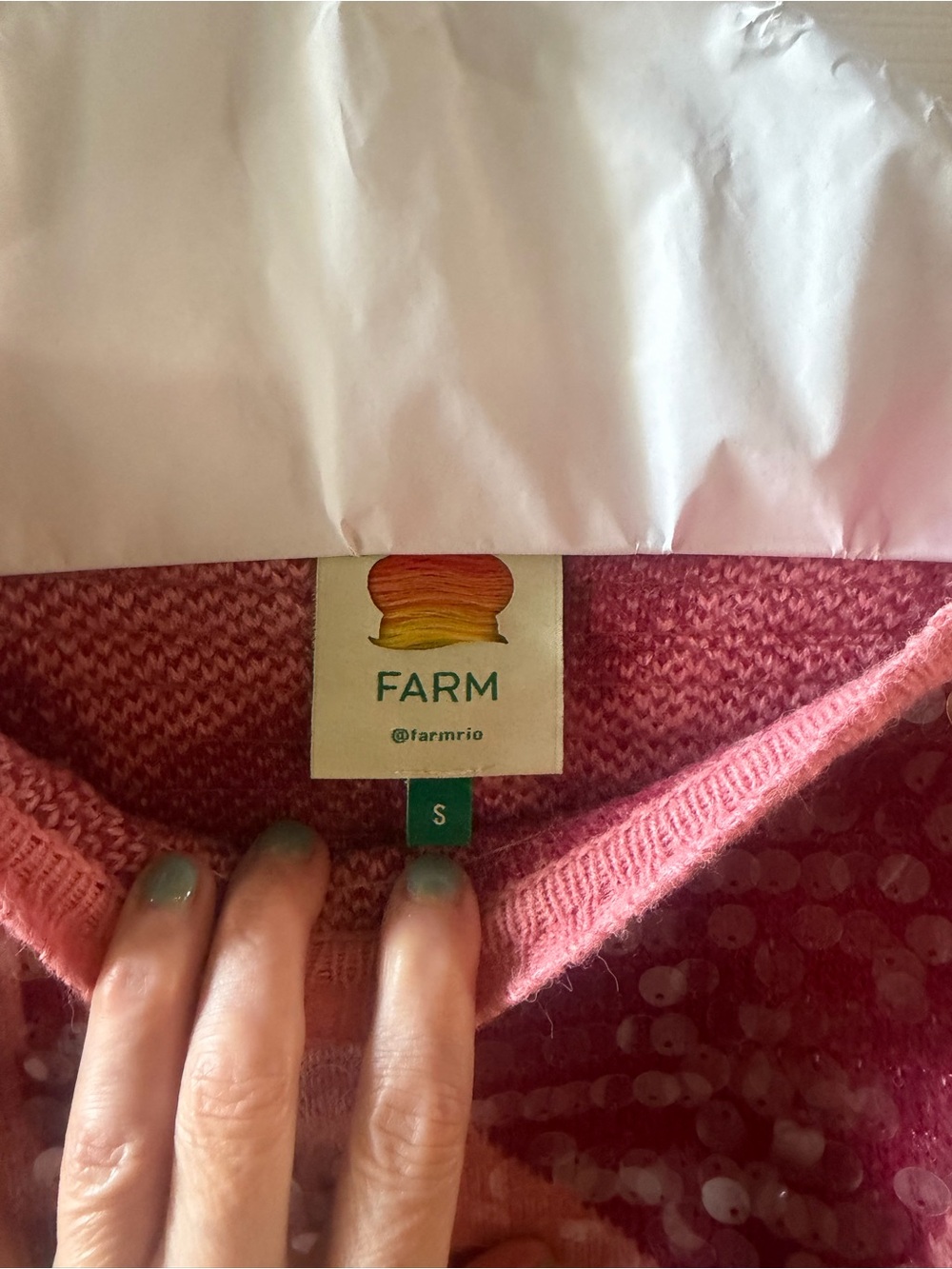 FARM Rio Rose Pink Sequin Heart Sweater - Picture 2 of 2